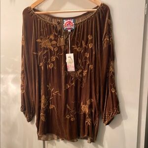 Johnny Was Chestnut Brown Blouse with Elegant Detailing. NEW!